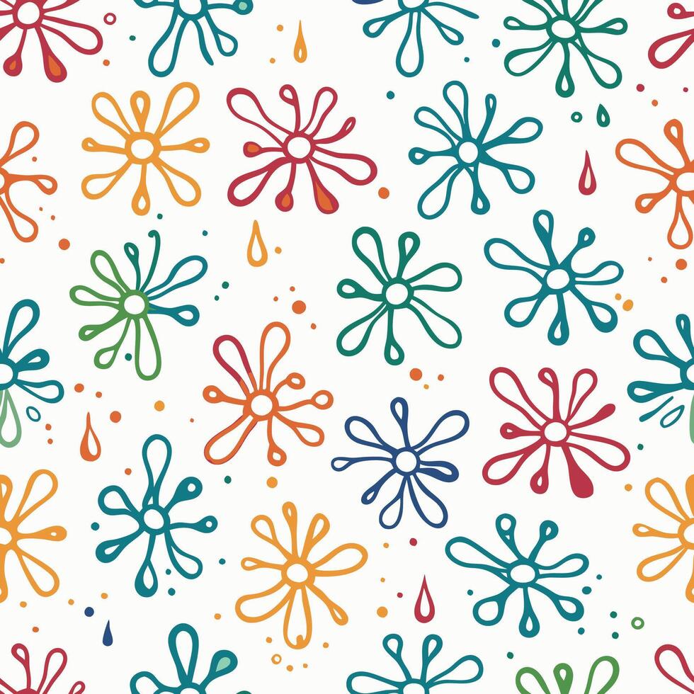 a colorful pattern with flowers and drops vector