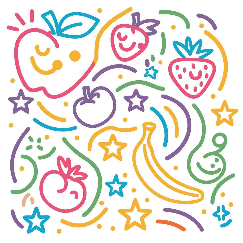 Colorful Fruit and Veggie Pattern vector