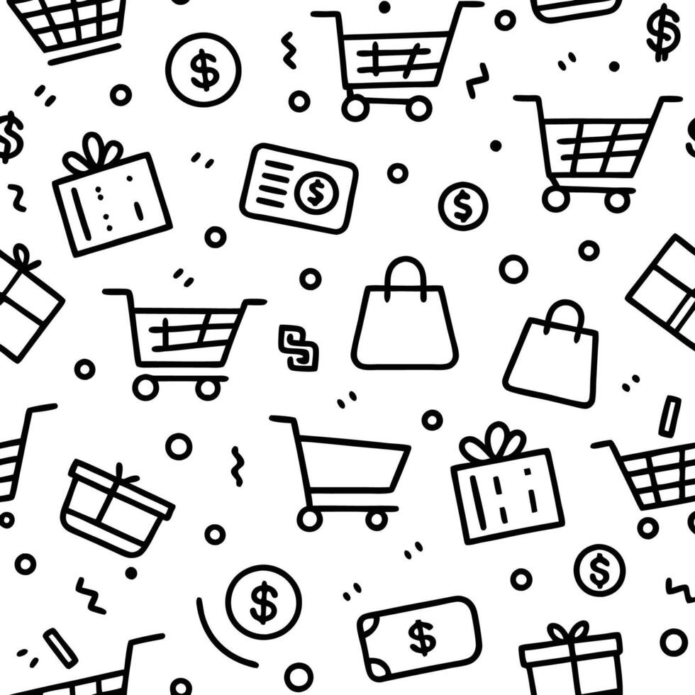 Hand-drawn shopping pattern vector