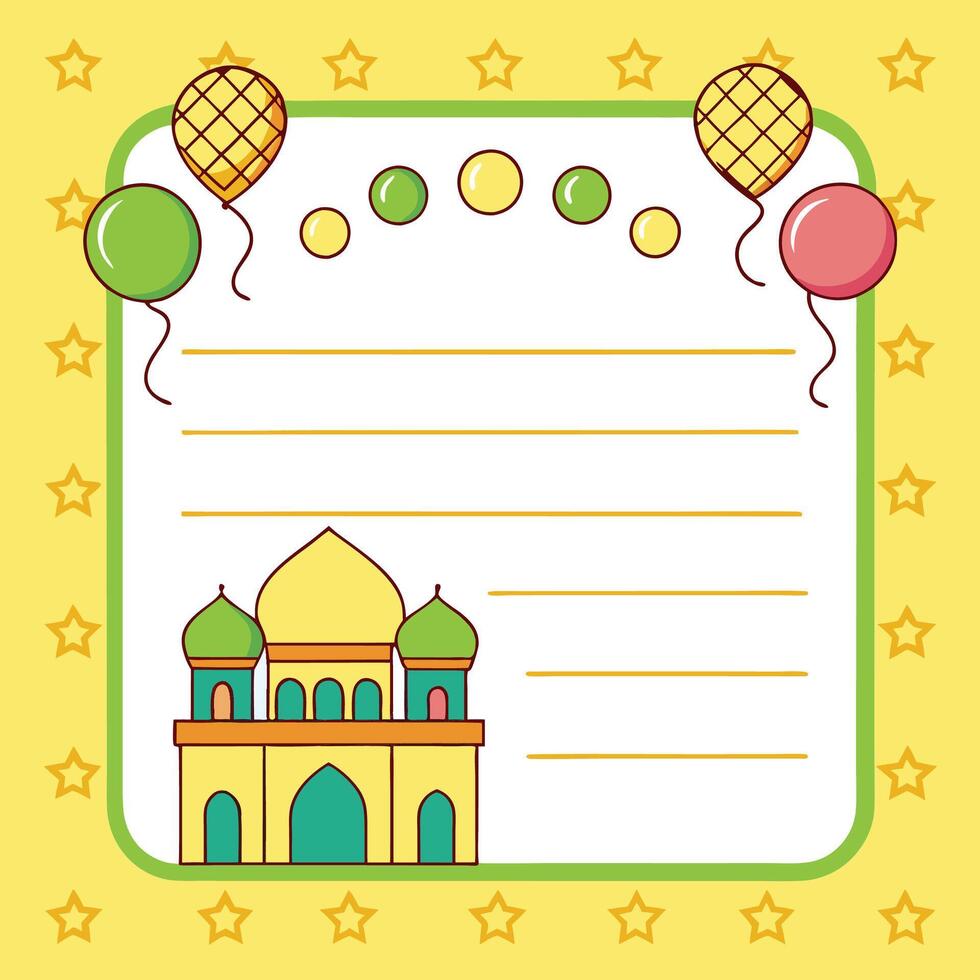ramadan greeting card with mosque and balloons vector