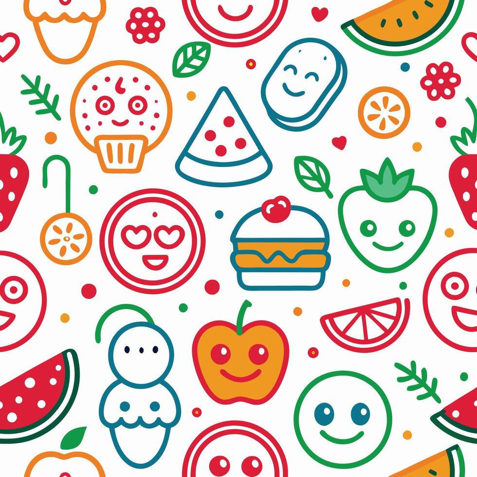 Happy food and fruit seamless pattern. vector