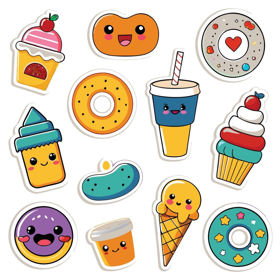 cute donut stickers set, illustration vector