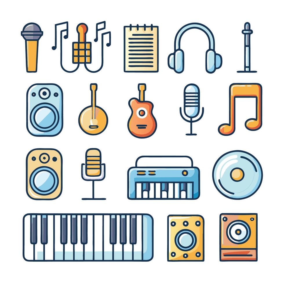 music and audio equipment icons set white background vector