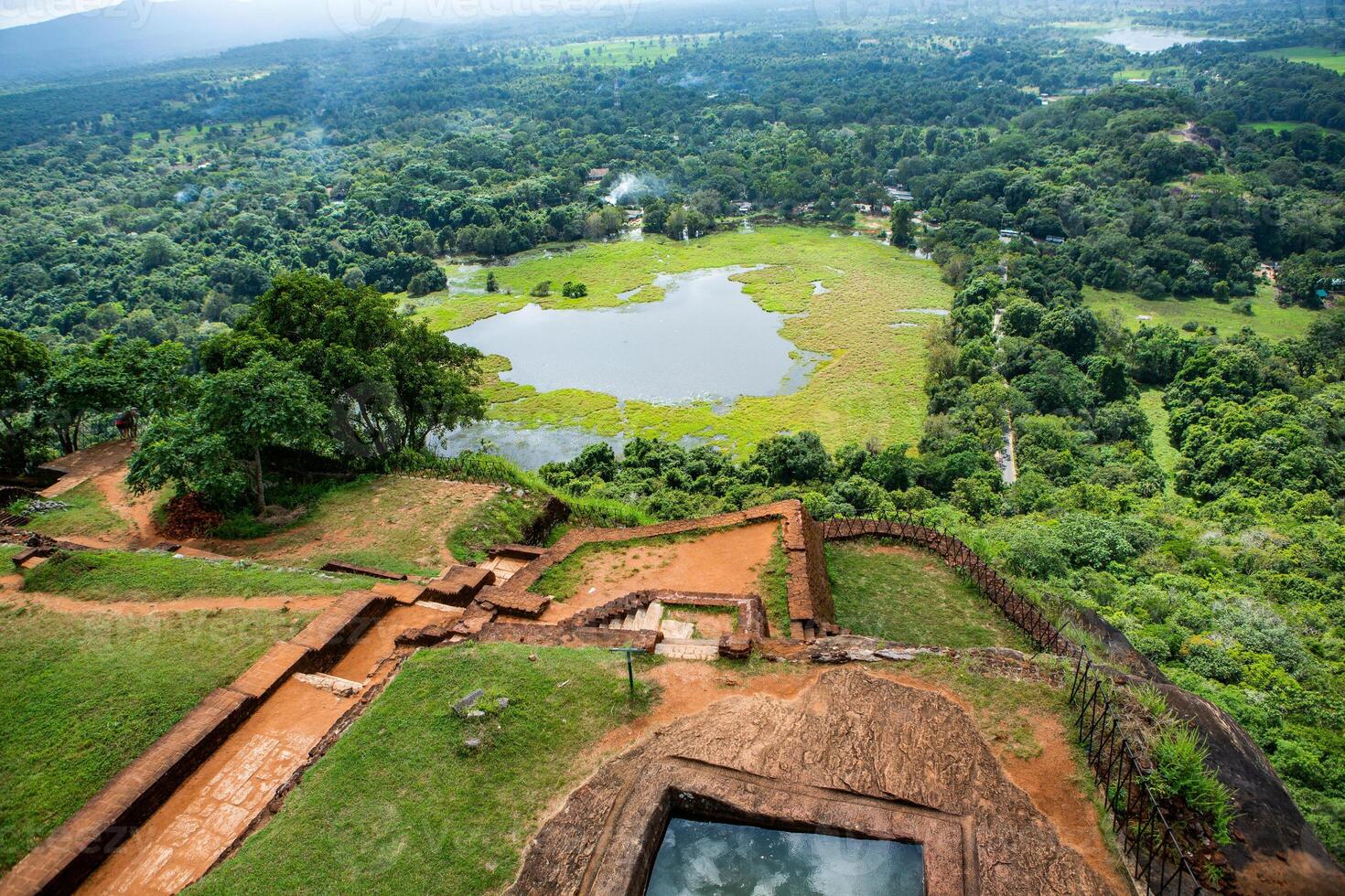Aerial view of Sigiriya Rock Fortress in Sri Lanka, one of the country's most iconic historical landmarks. A must-visit destination for travelers interested in archaeology, history photo