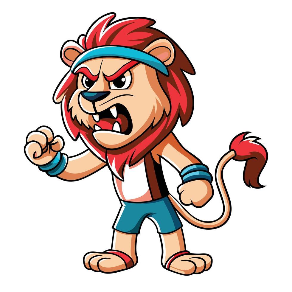 Angry lion cartoon character in sports attire vector