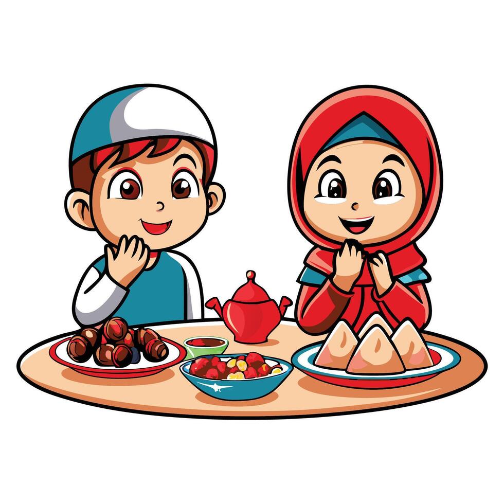 Children enjoying a meal together vector