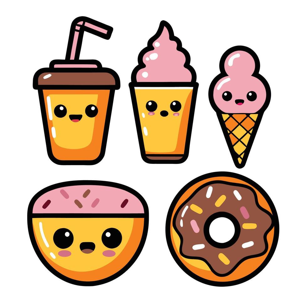 Cute Kawaii Food Illustration vector