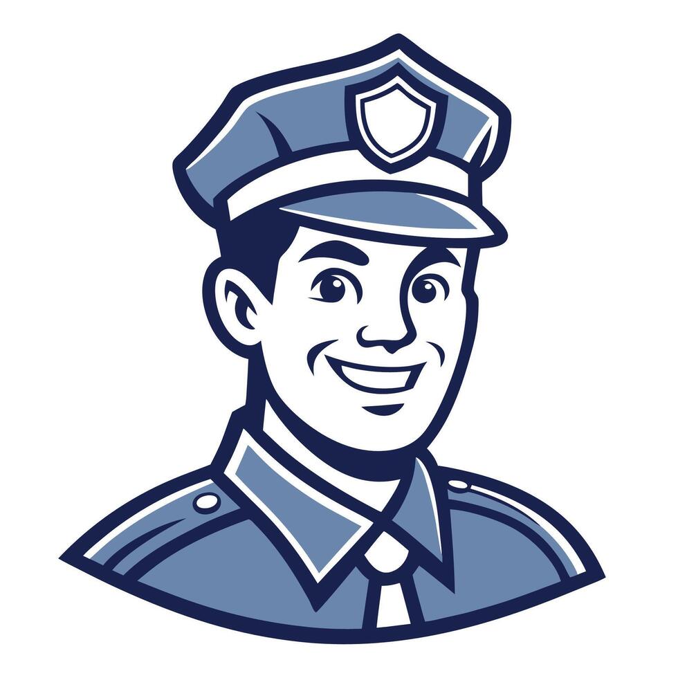 Smiling police officer cartoon illustration. vector