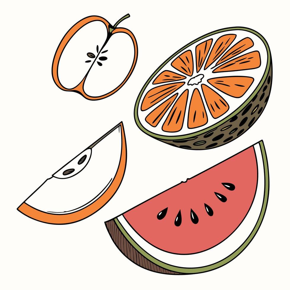 a drawing of fruit and an apple vector