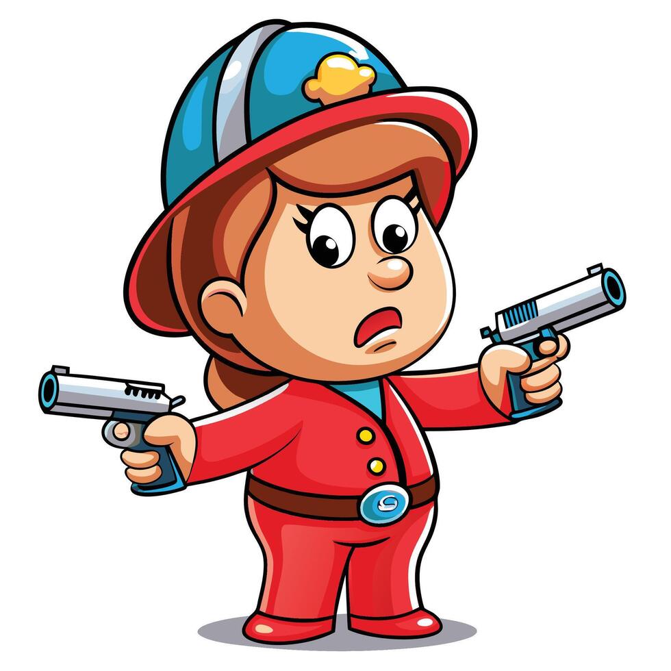 Cartoon character firefighter holding guns vector