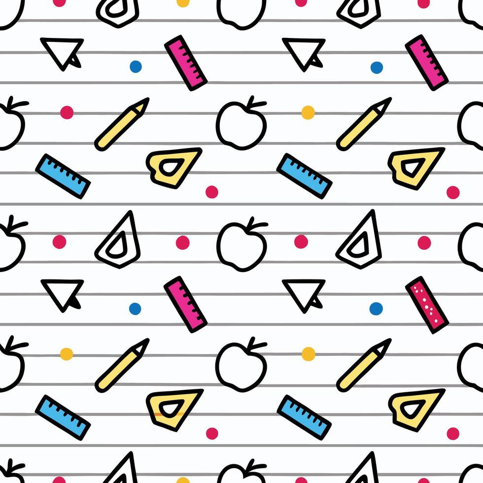 a pattern with school supplies and pencils A WHITE BACKGROUND vector
