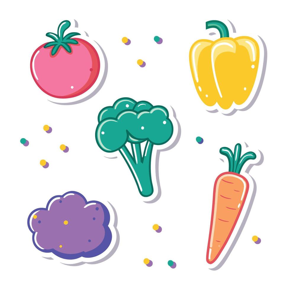 a set stickers with vegetables and fruits vector