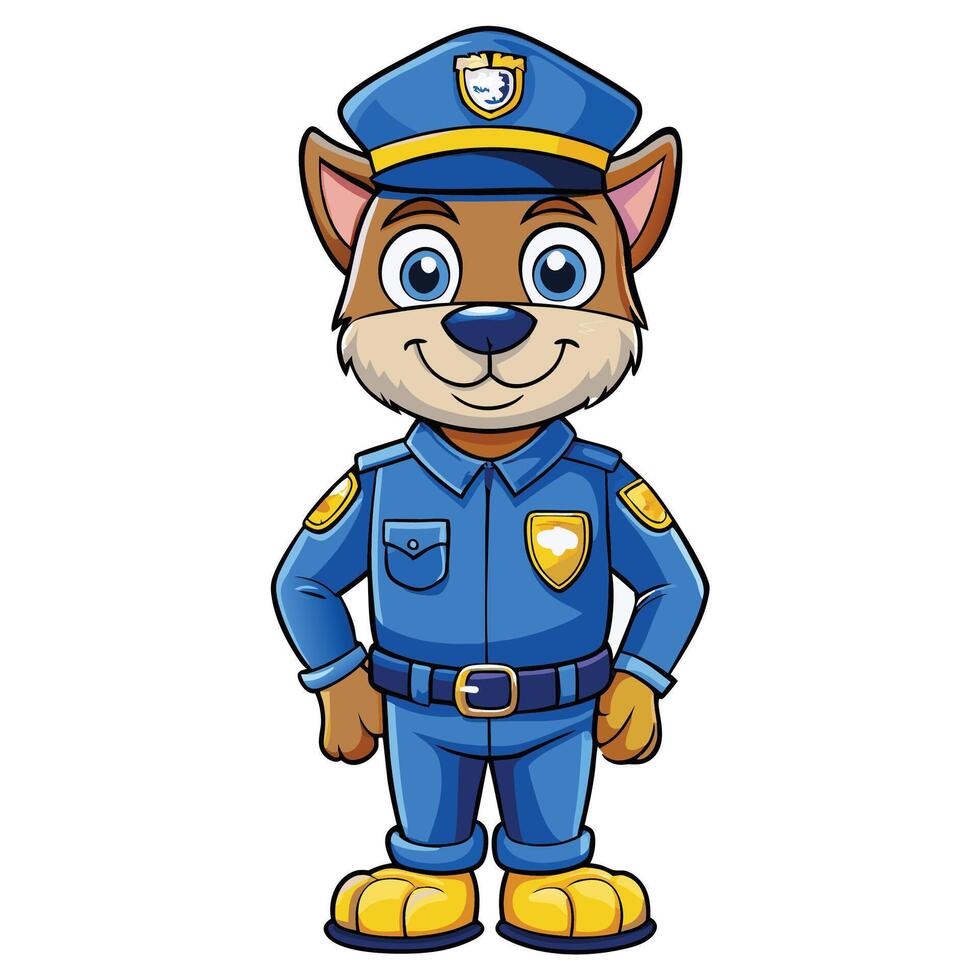 cartoon police dog in blue uniform vector