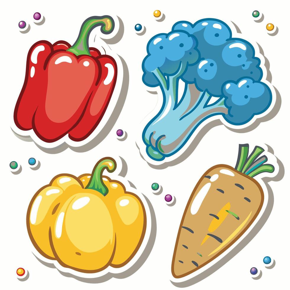 a set of stickers with vegetables and fruits background vector