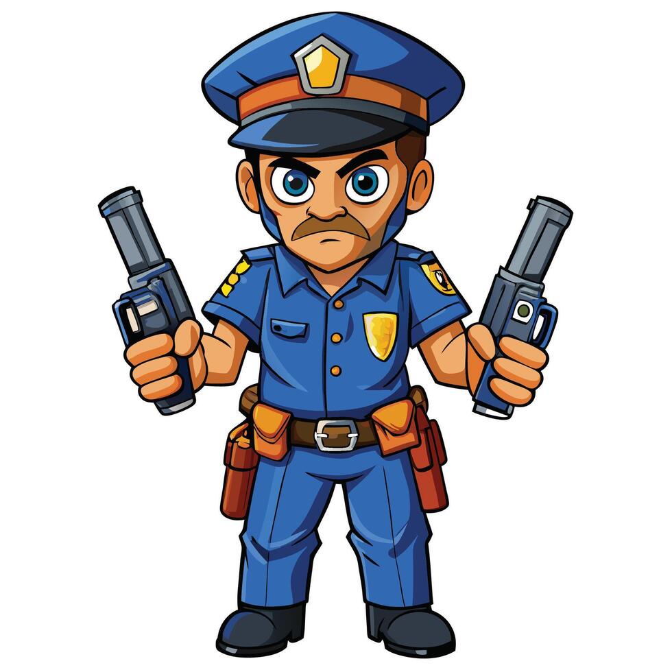 Cartoon Police Officer with Weapons vector