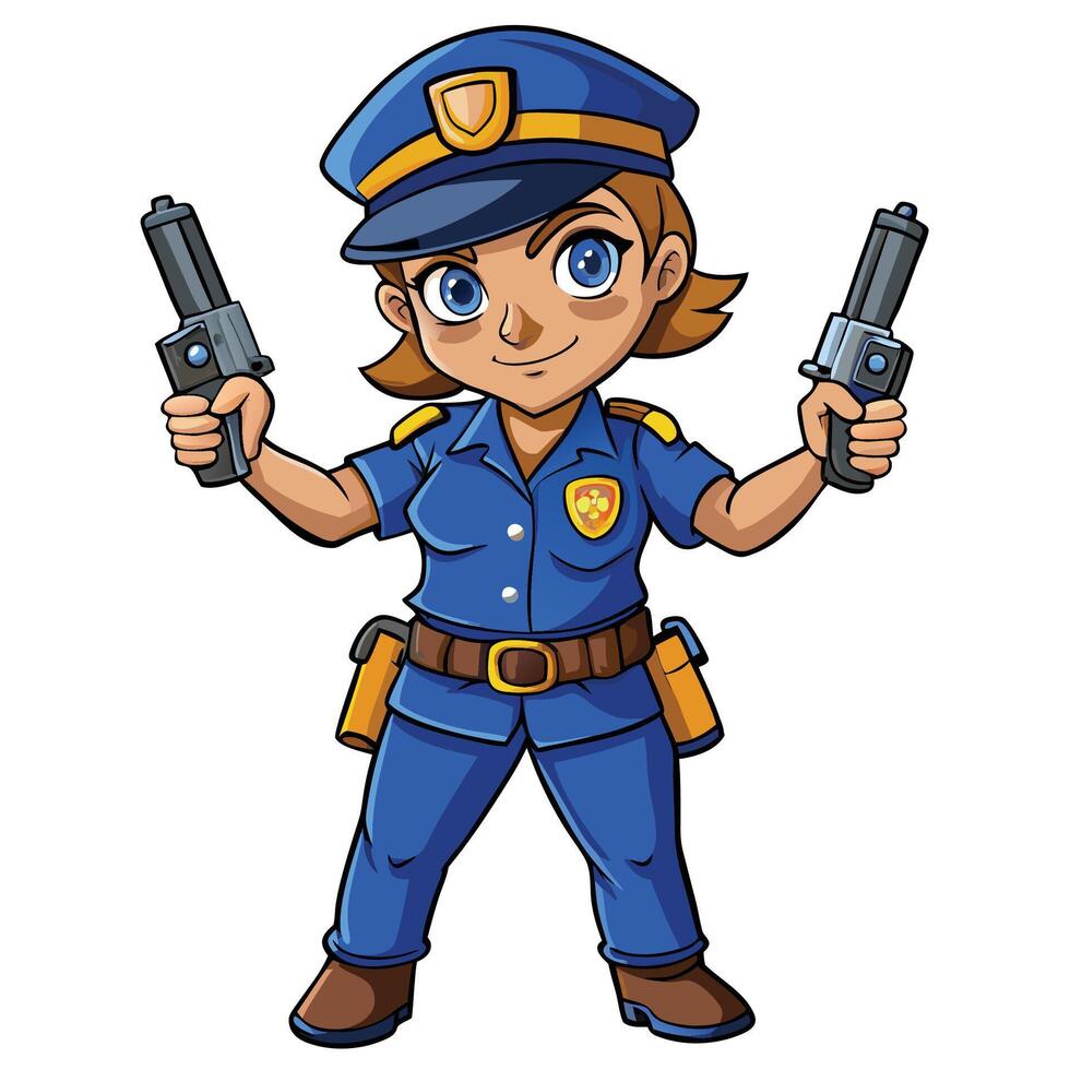 cartoon police officer holding ON A WHITE BACKGROUND vector