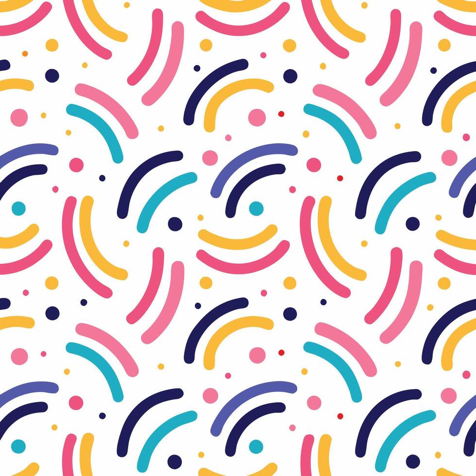 Playful, vibrant abstract pattern with curved lines and dots vector