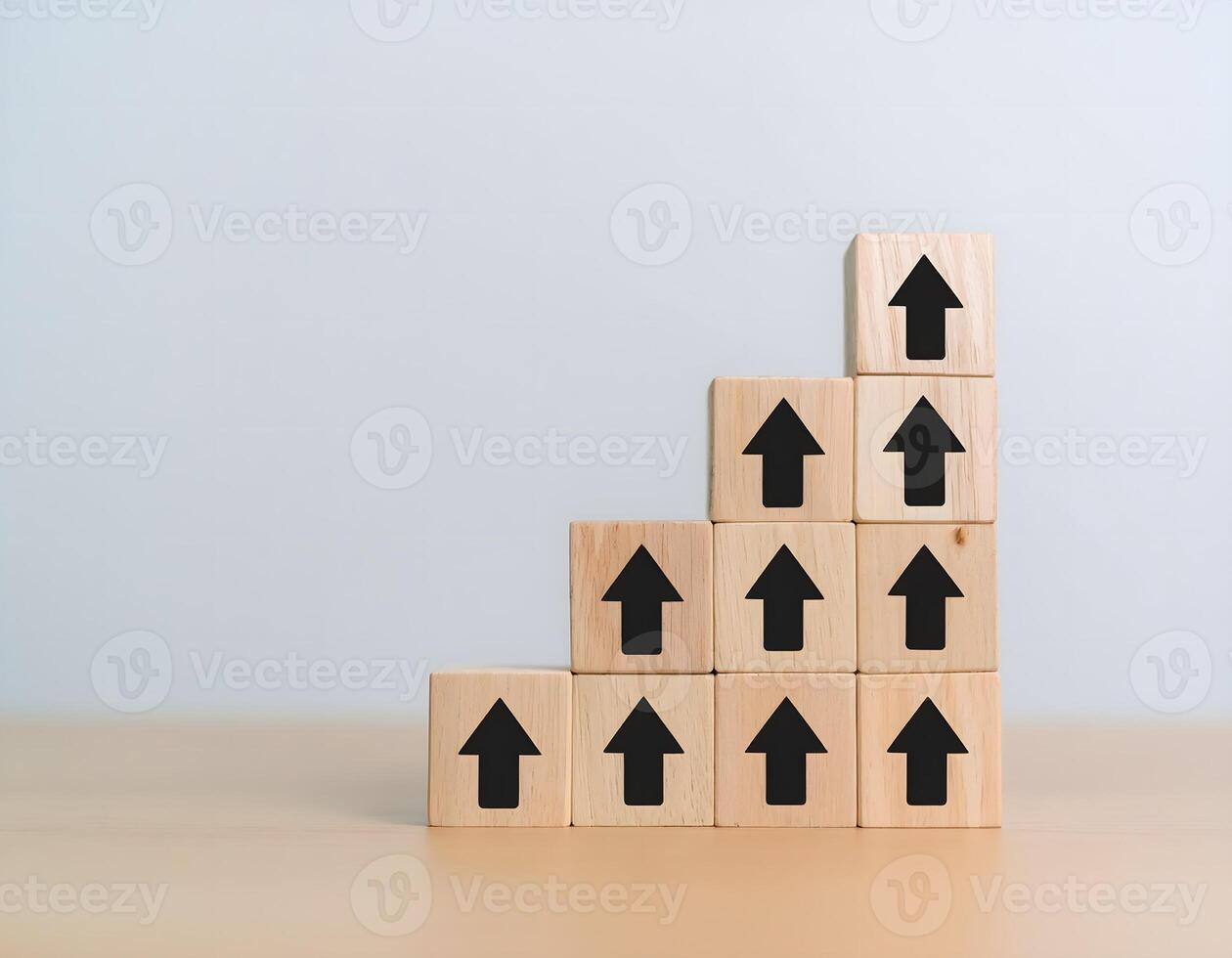 Wooden Cube Block with Black Upward Arrow . Growth and Success Concept photo