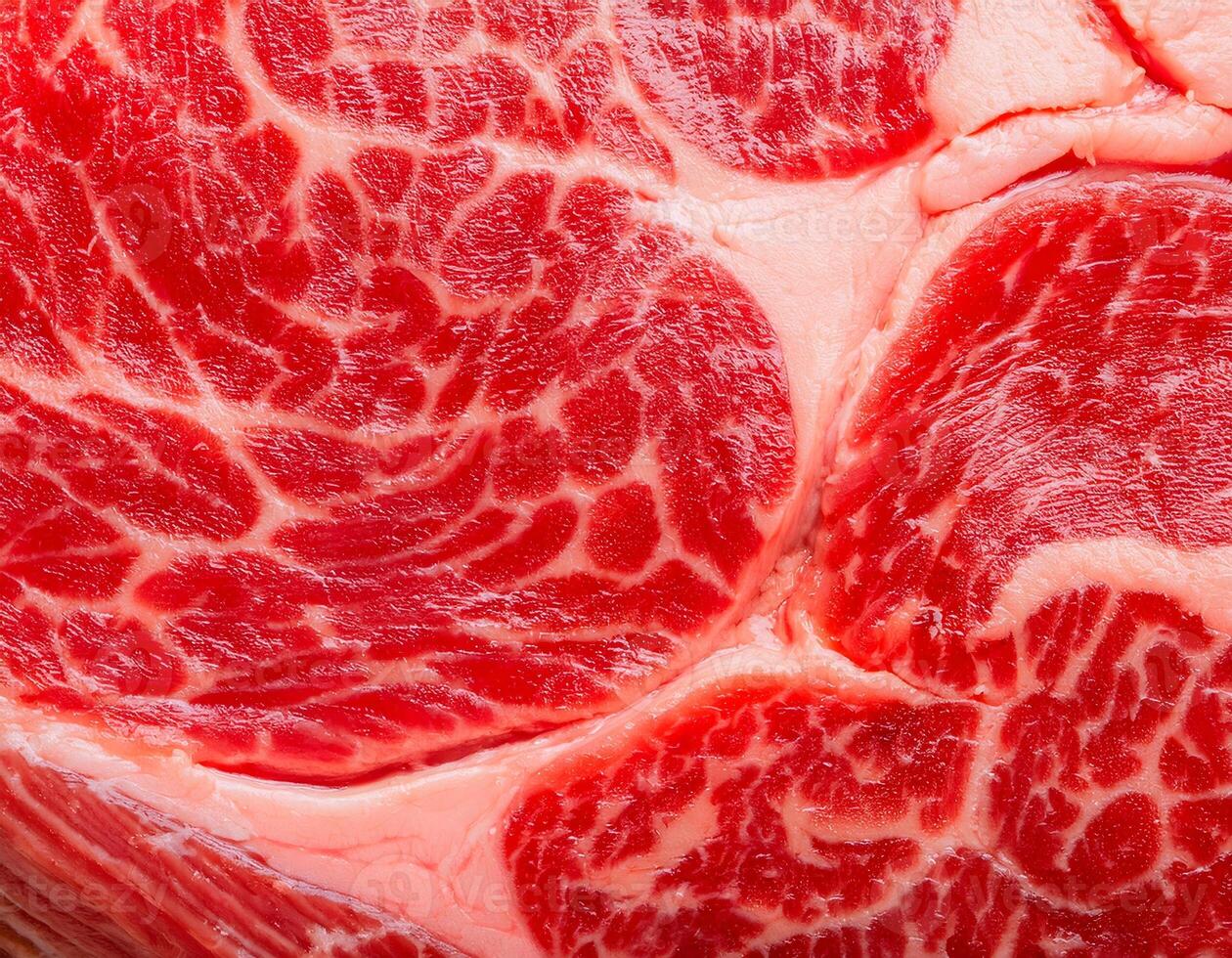 Premium Cut of Raw Beef with Vivid Red Color and Marbled Texture photo