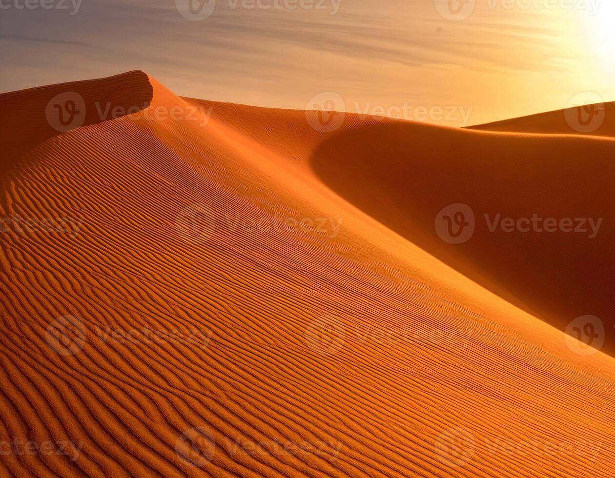 Abstract Sand Dunes with Soft Wind Patterns and Golden Sunset Glow photo