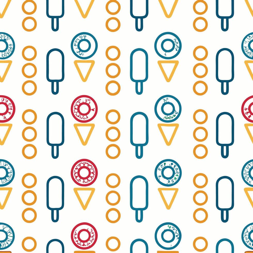 Seamless pattern with ice cream, circles, and triangles. vector