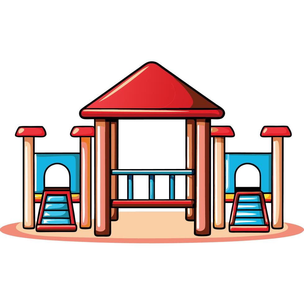 Colorful Play Structure with Slides and Roof vector