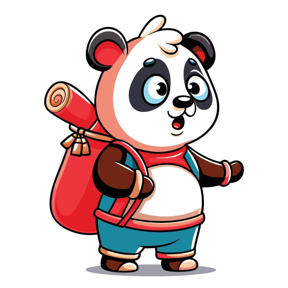 Cute panda cartoon character with backpack vector