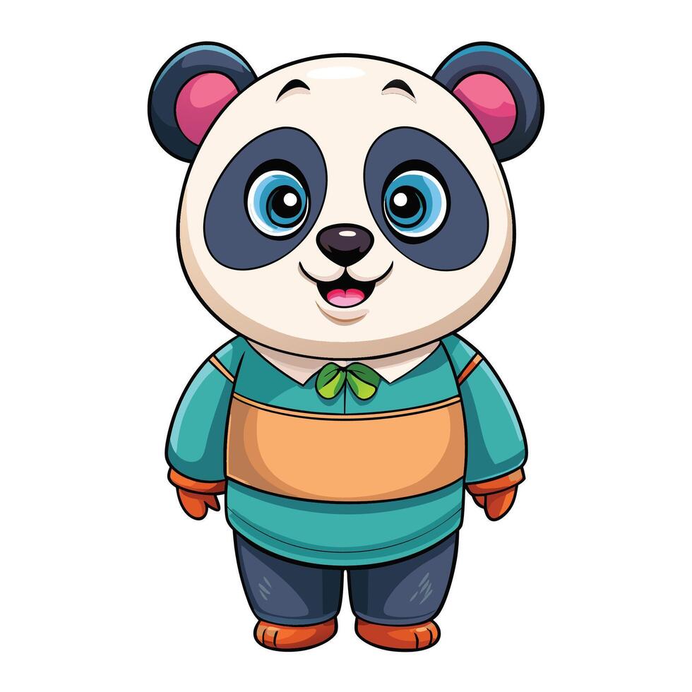 Cute panda cartoon character wearing clothes vector