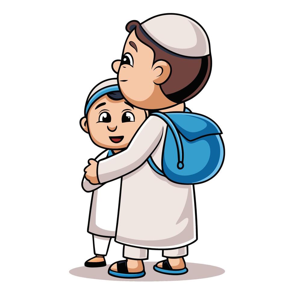Father and son, embracing, traveling vector