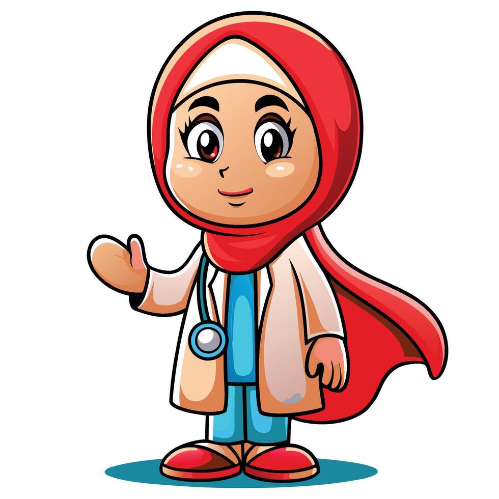 muslim doctor cartoon character illustration vector