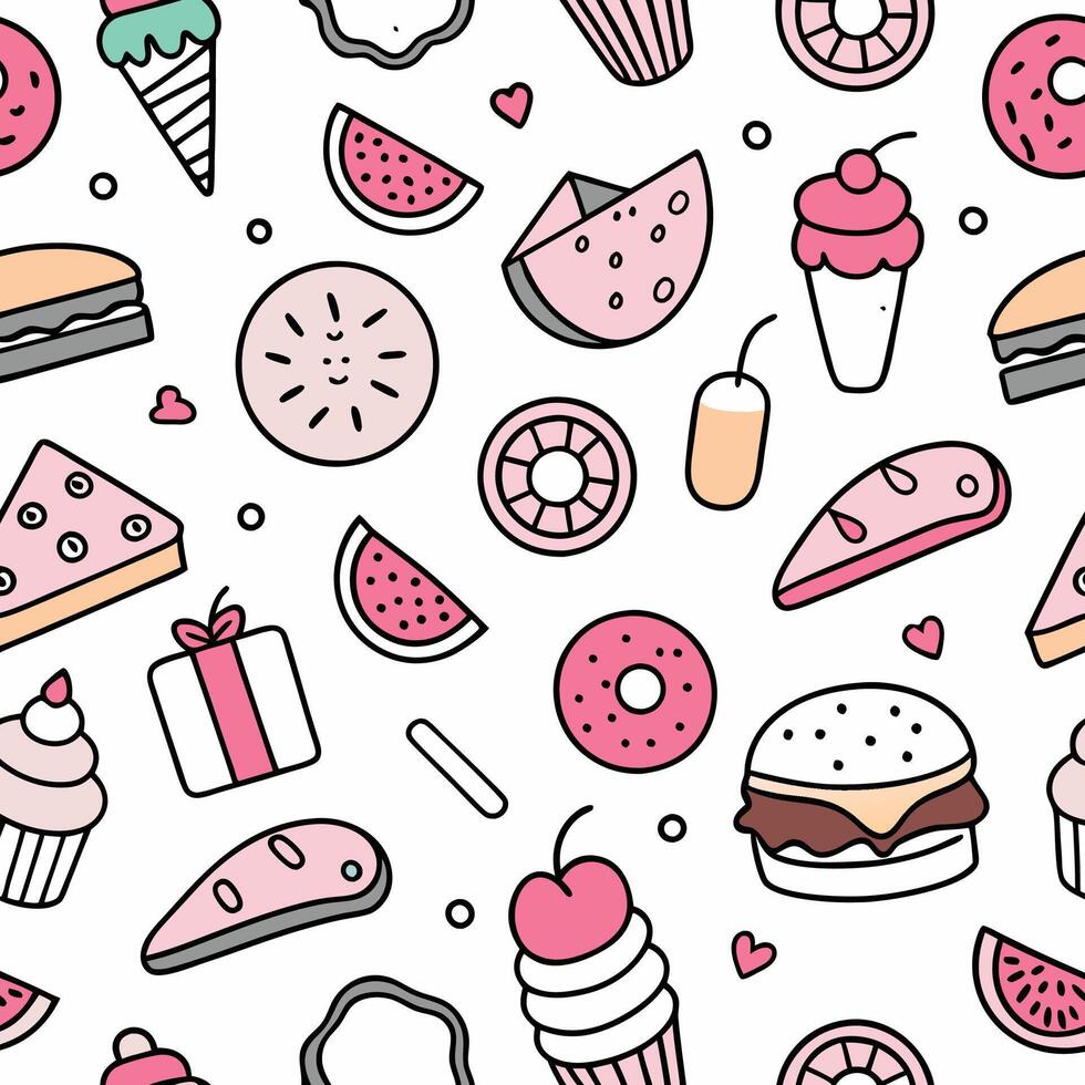 a seamless pattern food items ON A WHITE BACKGROUND vector