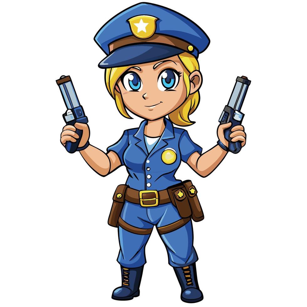 Cartoon female police officer holding guns vector