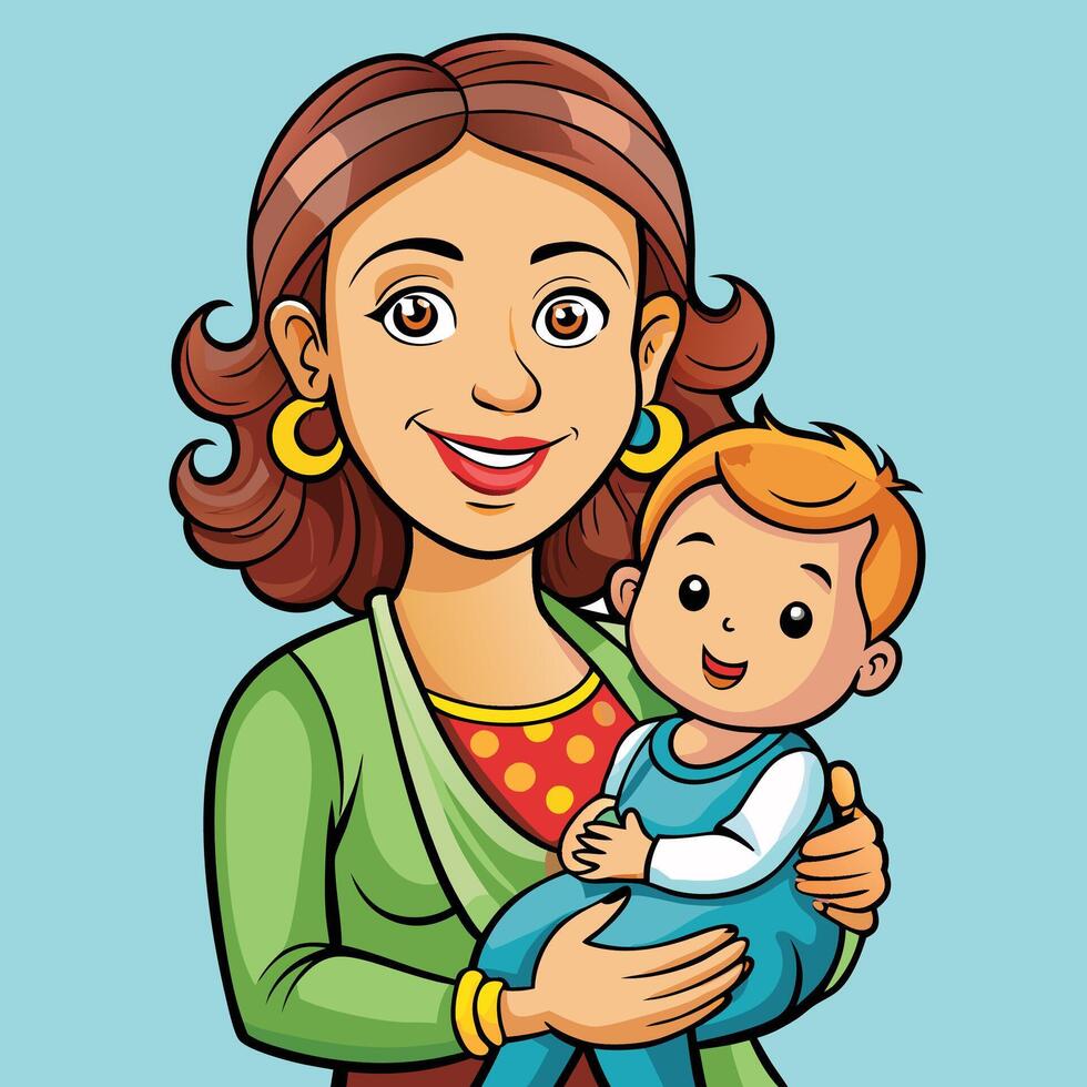 Caring Mother Holding Baby vector