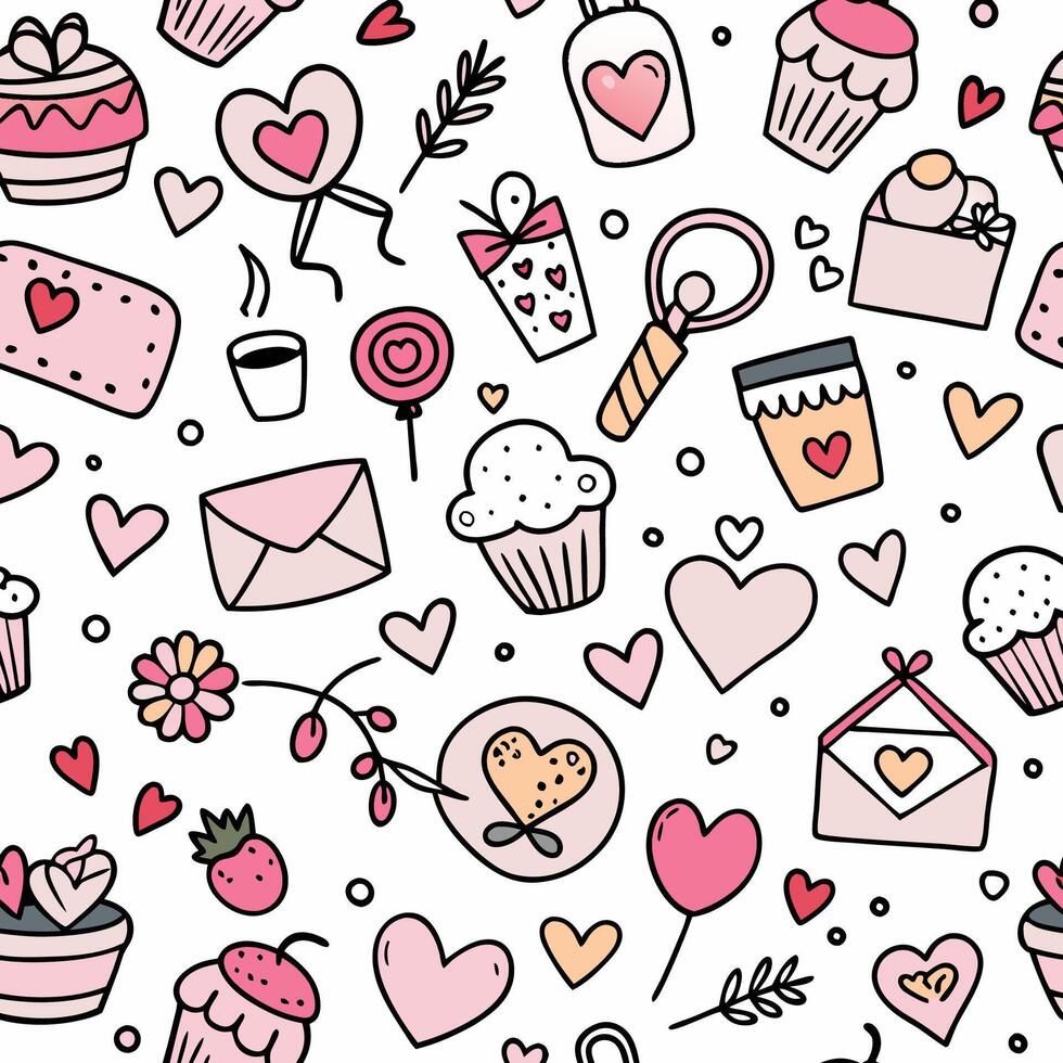 seamless pattern with cupcakes other items vector