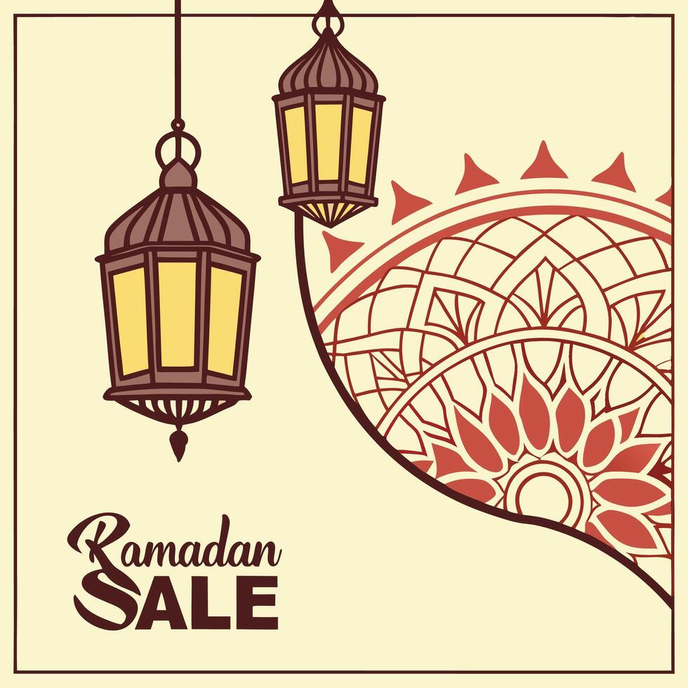 Ramadan Sale with Hanging Lanterns and Ornate Design vector