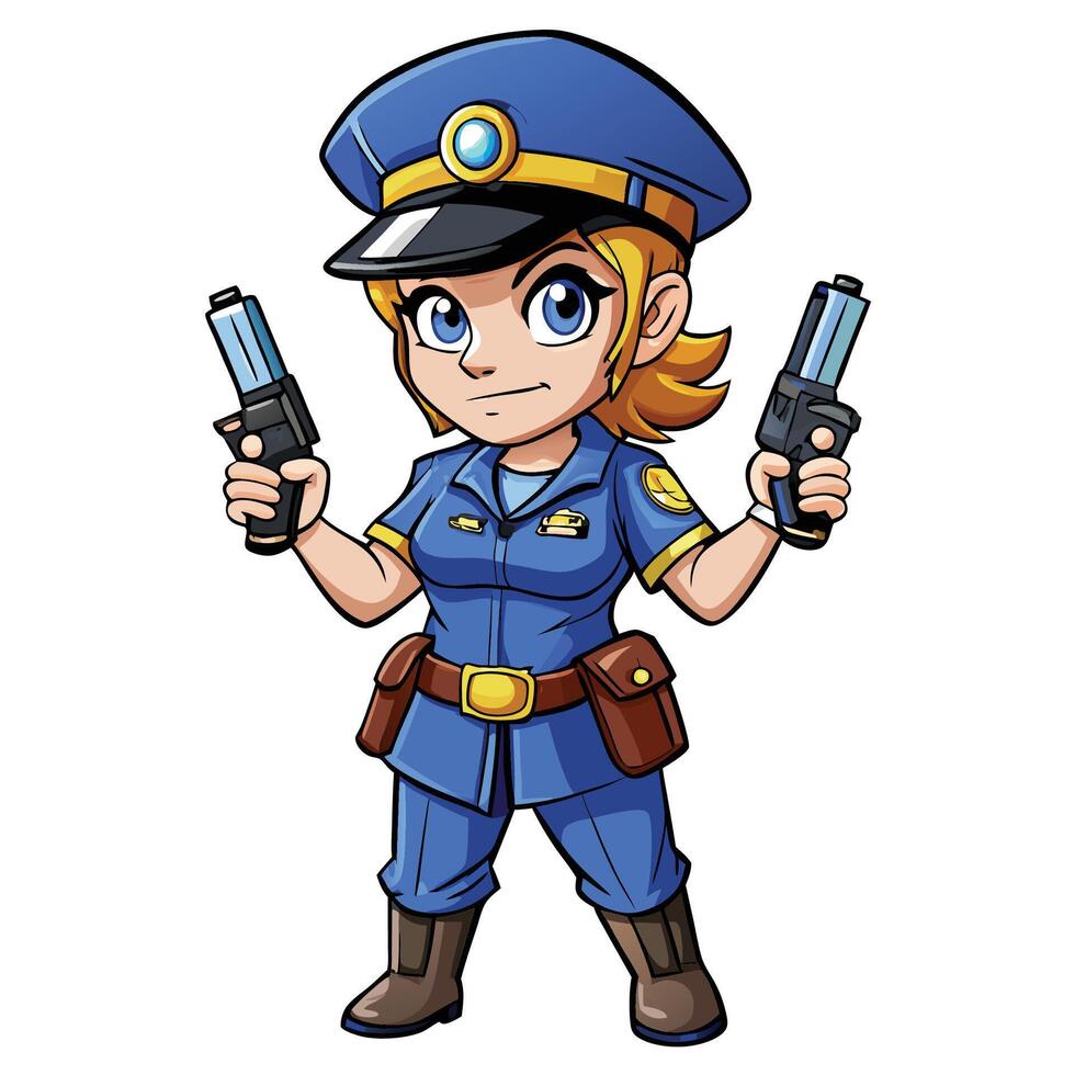 Cartoon female police officer with guns vector