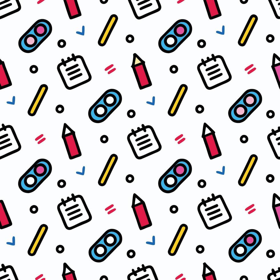 Colorful school supplies seamless pattern vector