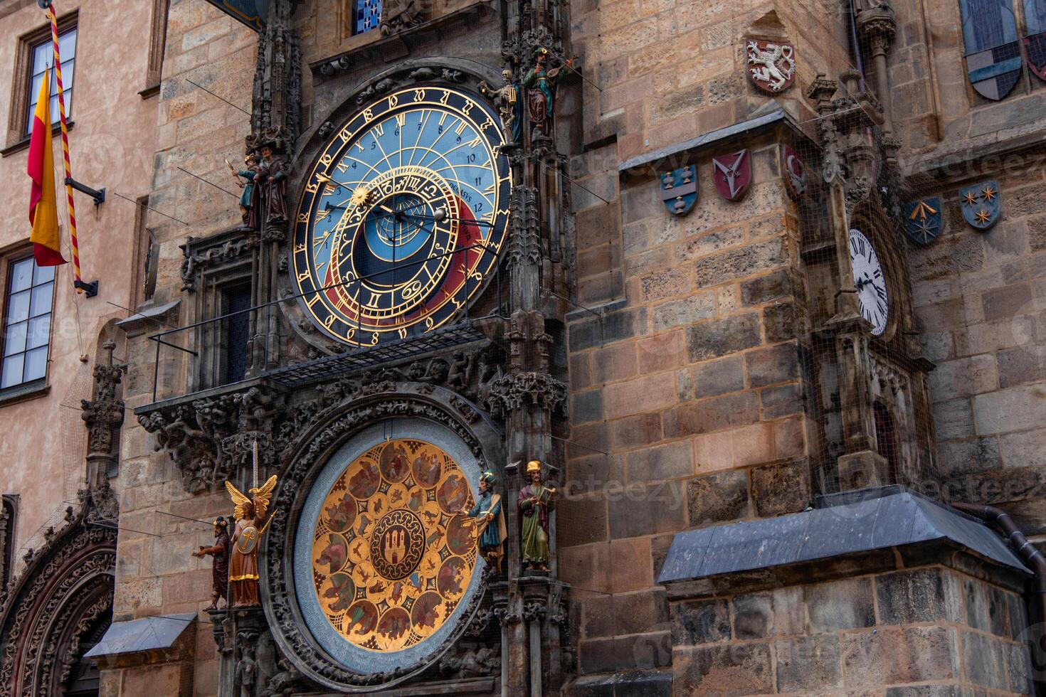 Astronomical Clock showing time and calendar information on Prague Old Town Hall photo
