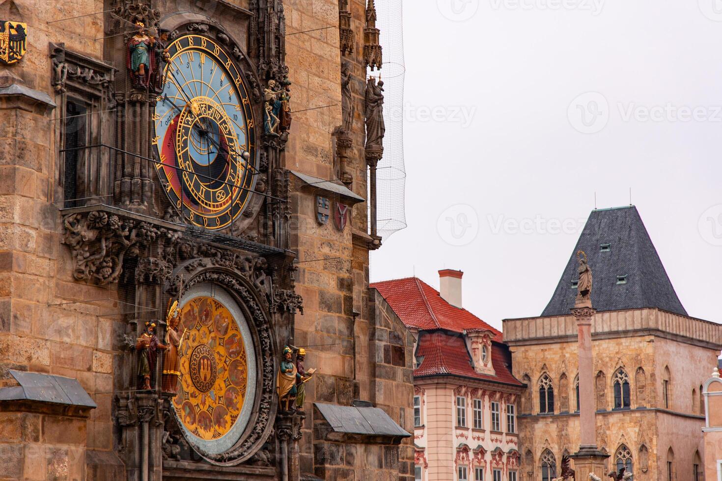 Astronomical Clock showing time and calendar information on Old Town Hall in Prague photo