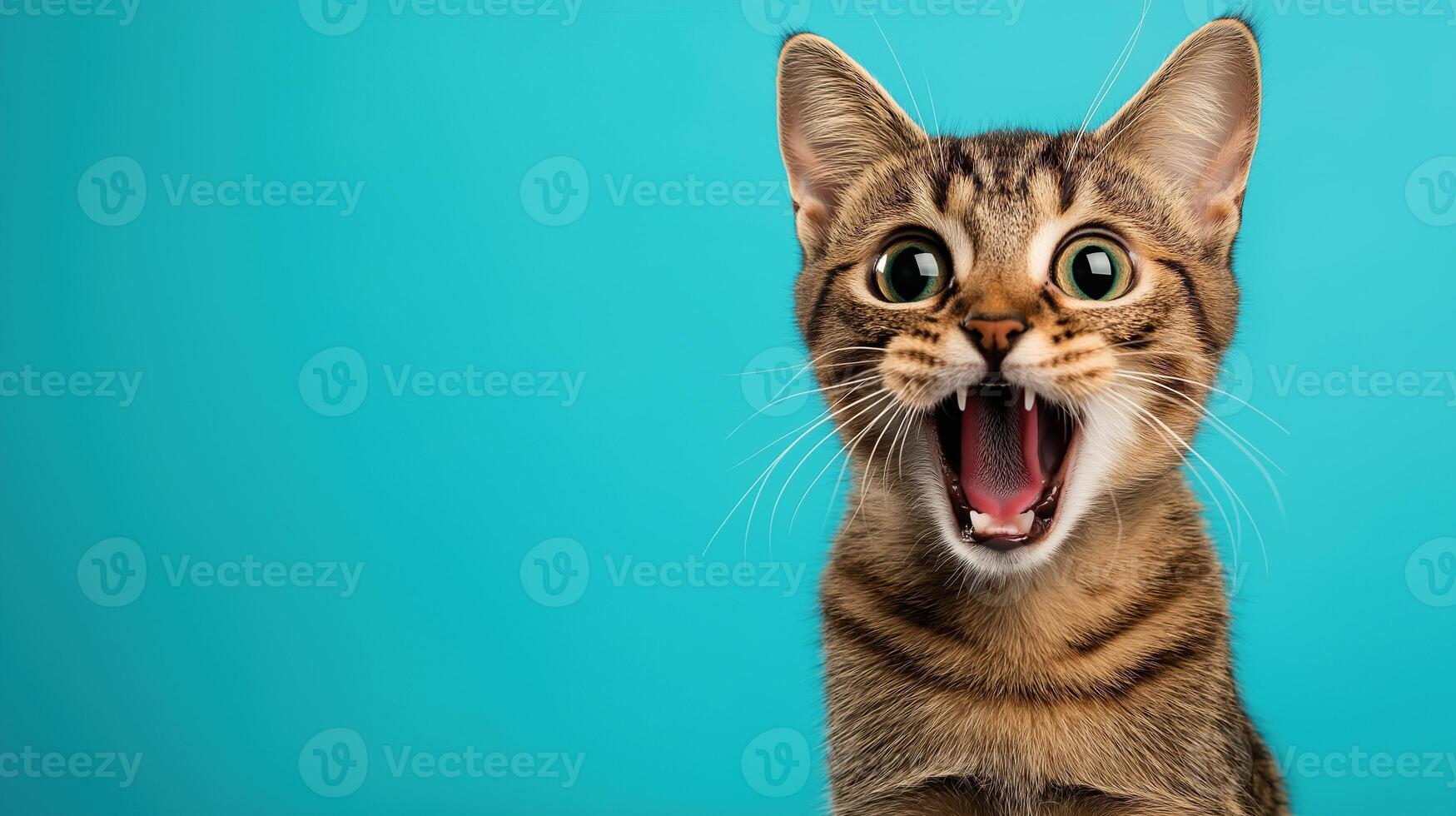 Surprised Cat with a Funny Excited Expression on a Blue background photo