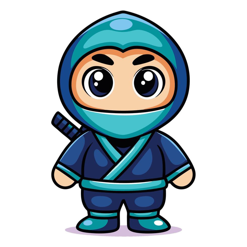 Cute cartoon ninja in teal and blue vector