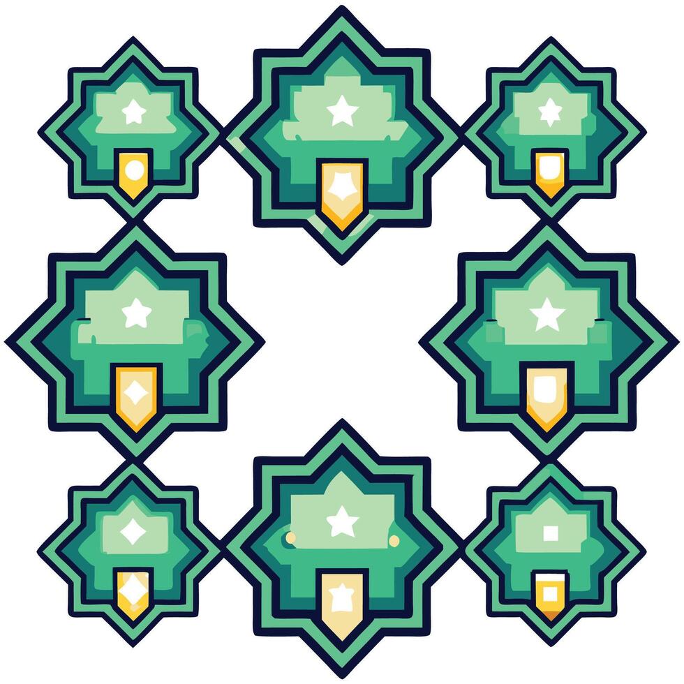 Geometric pattern of layered teal stars with gold accents vector