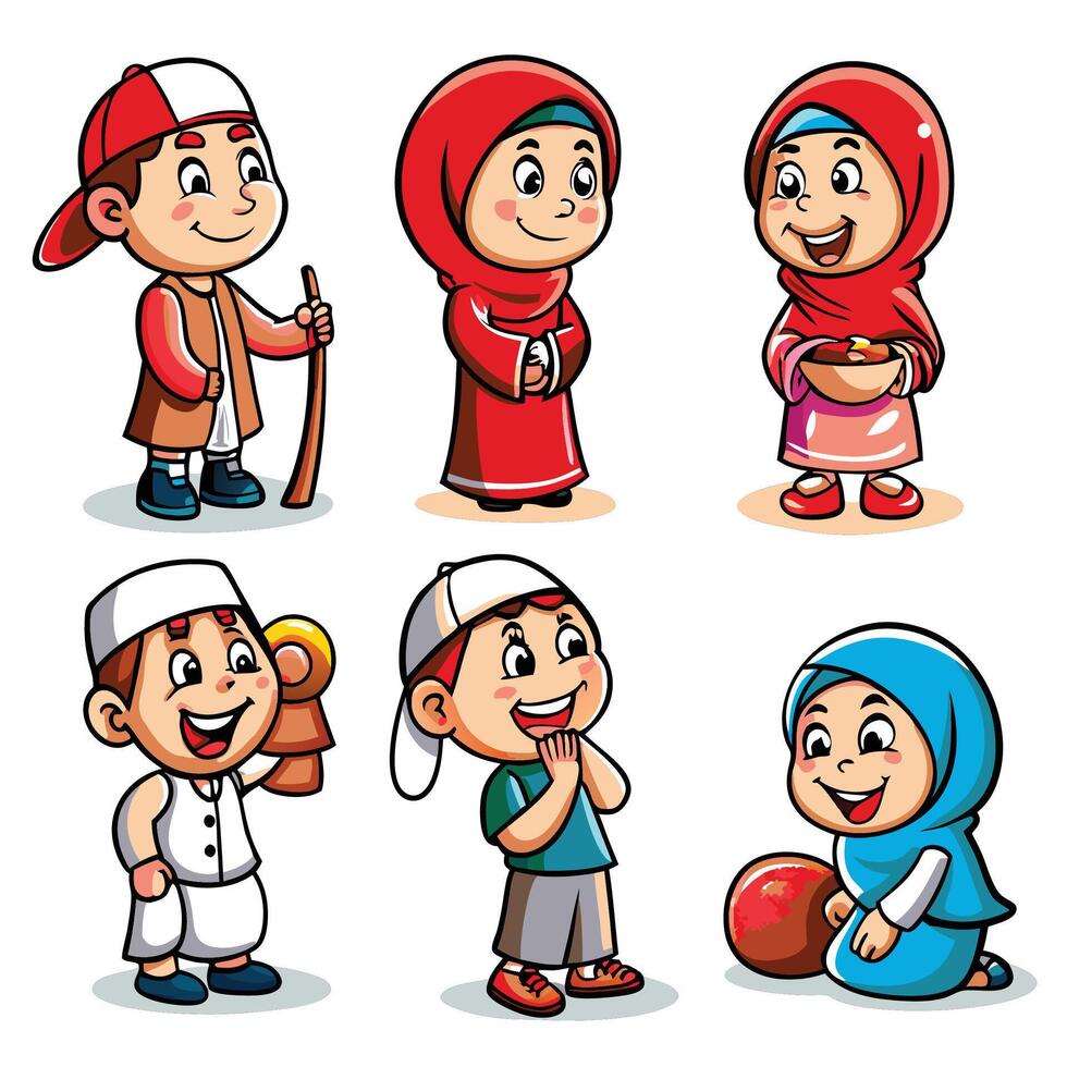 Diverse Cartoon Children in Traditional Attire vector