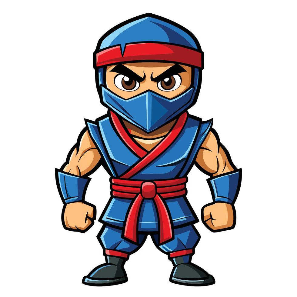 Cartoon ninja character in blue attire vector