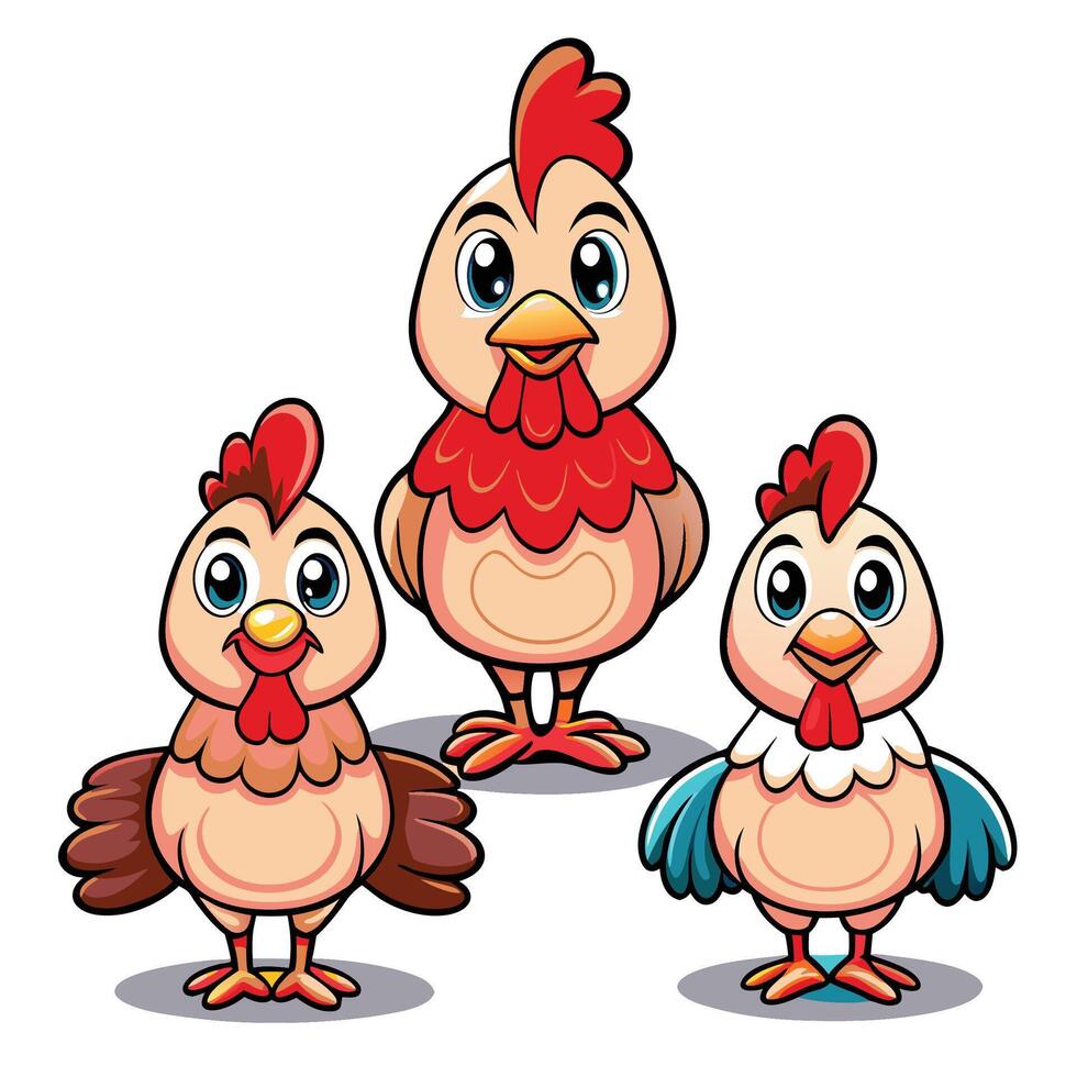 cartoon chicken family illustration vector