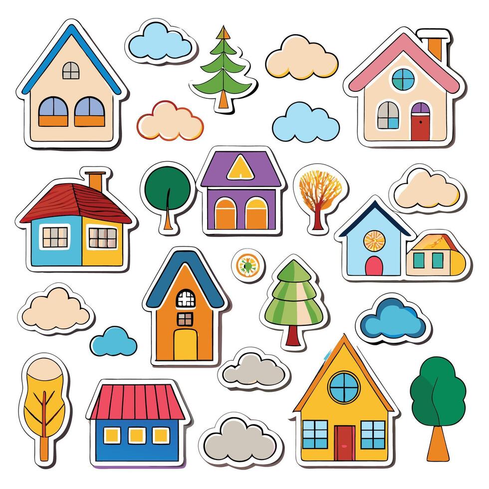 illustration of house icons set vector