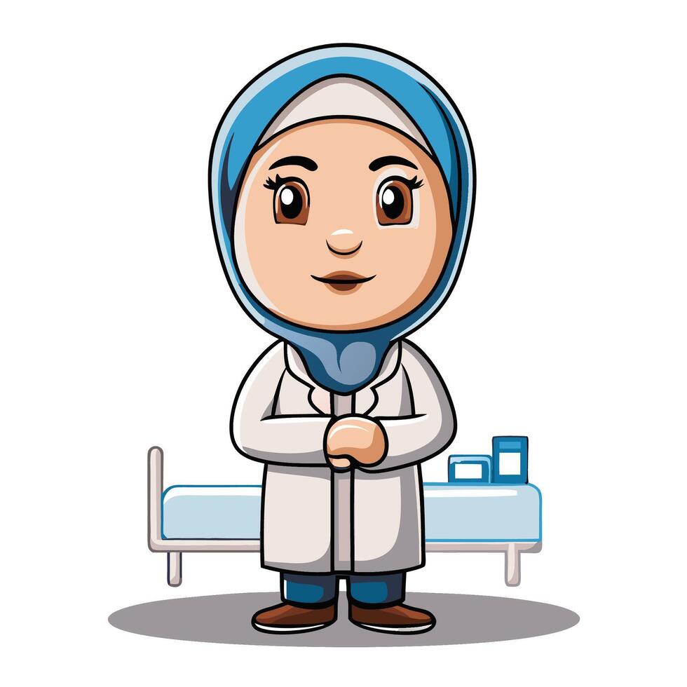 Cartoon Female Doctor in Hijab vector