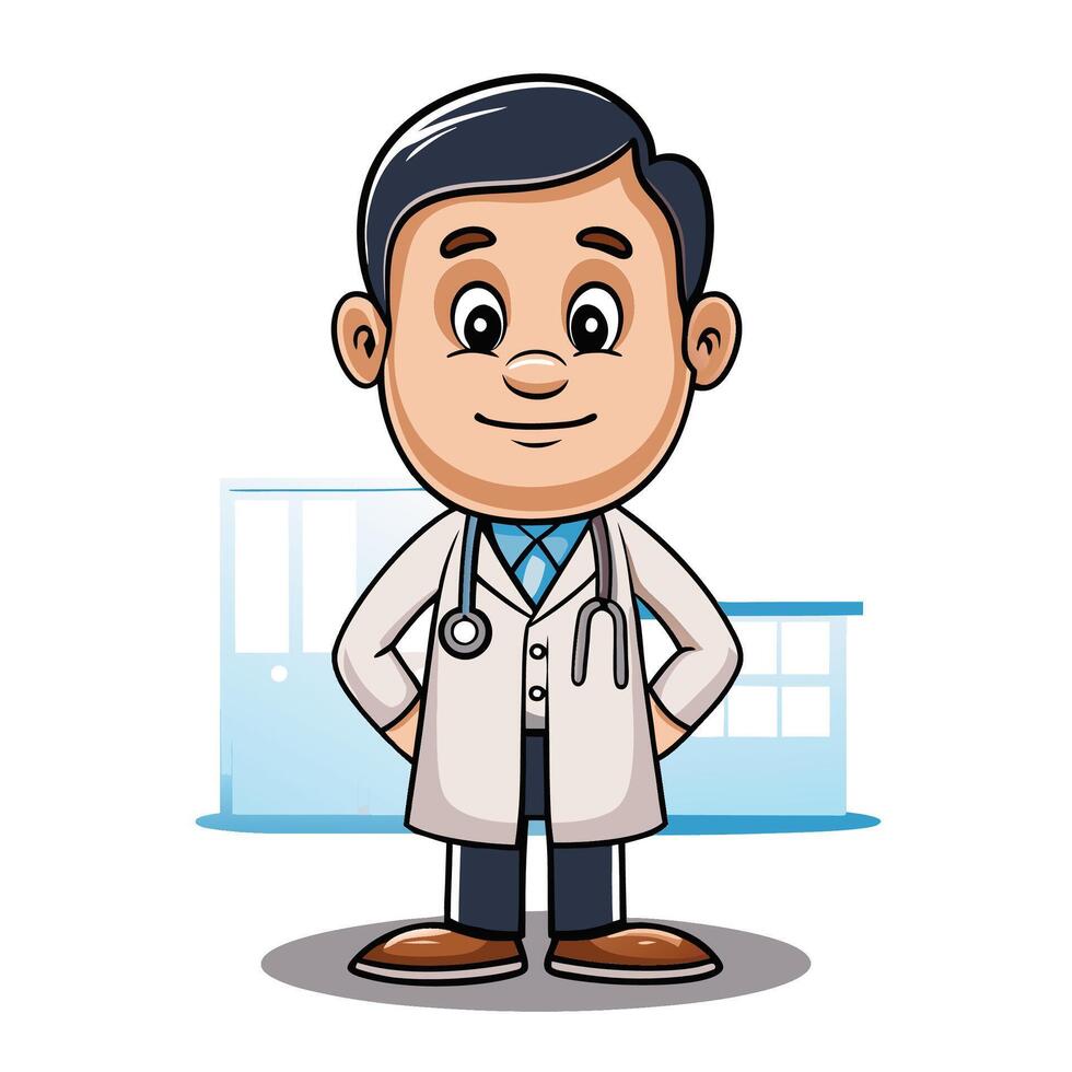 Friendly doctor character in a medical setting vector