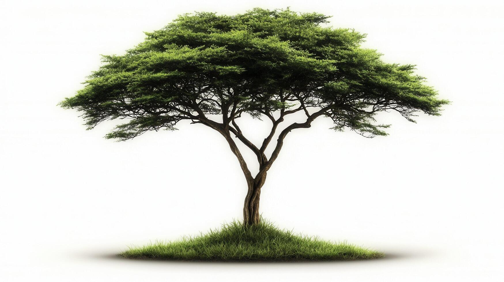 Young African Acacia Tree with Vibrant Green Foliage on Plain Background photo