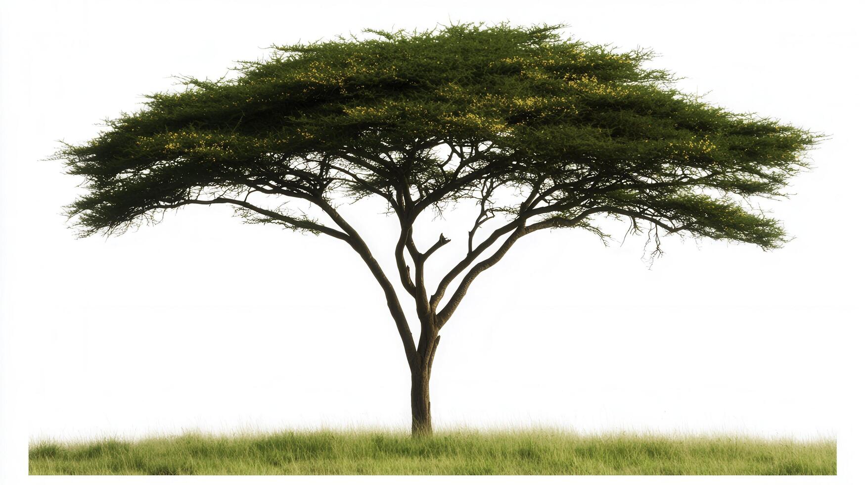 Wide Spreading African Acacia Tree with Golden Leaves on a Clear Background photo